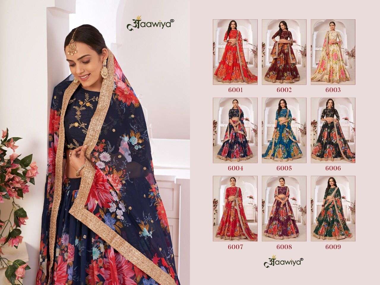Lotus Vol-1 By Aawiya 6001 To 6009 Series Designer Beautiful Navratri Collection Occasional Wear & Party Wear Georgette Digital Print Lehengas At Wholesale Price