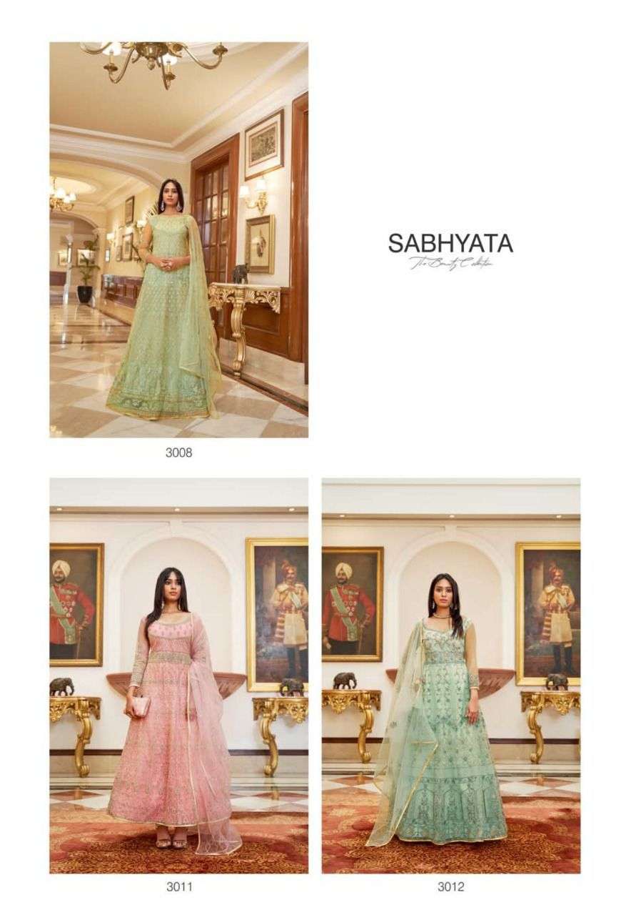 SABHYATA BY BELA FASHION 3007 TO 3012 SERIES BEAUTIFUL ANARKALI SUITS COLORFUL STYLISH FANCY CASUAL WEAR & ETHNIC WEAR NET EMBROIDERED DRESSES AT WHOLESALE PRICE