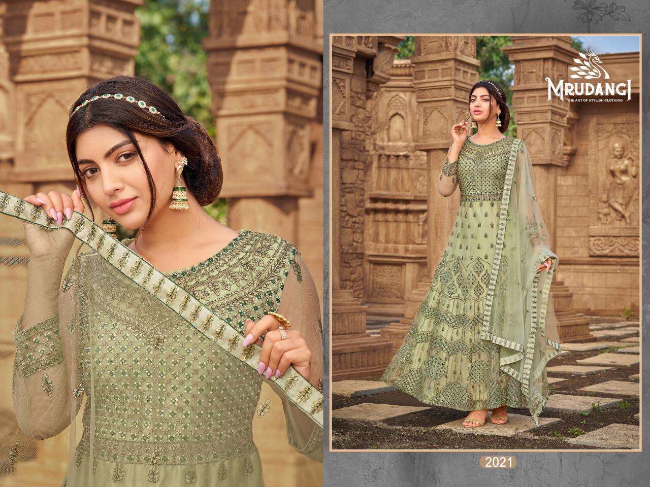 Sanjh By Mrudangi 2019 To 2024 Series Beautiful Stylish Anarkali Suits Fancy Colorful Casual Wear & Ethnic Wear & Ready To Wear Heavy Butterfly Net Embroidered Dresses At Wholesale Price