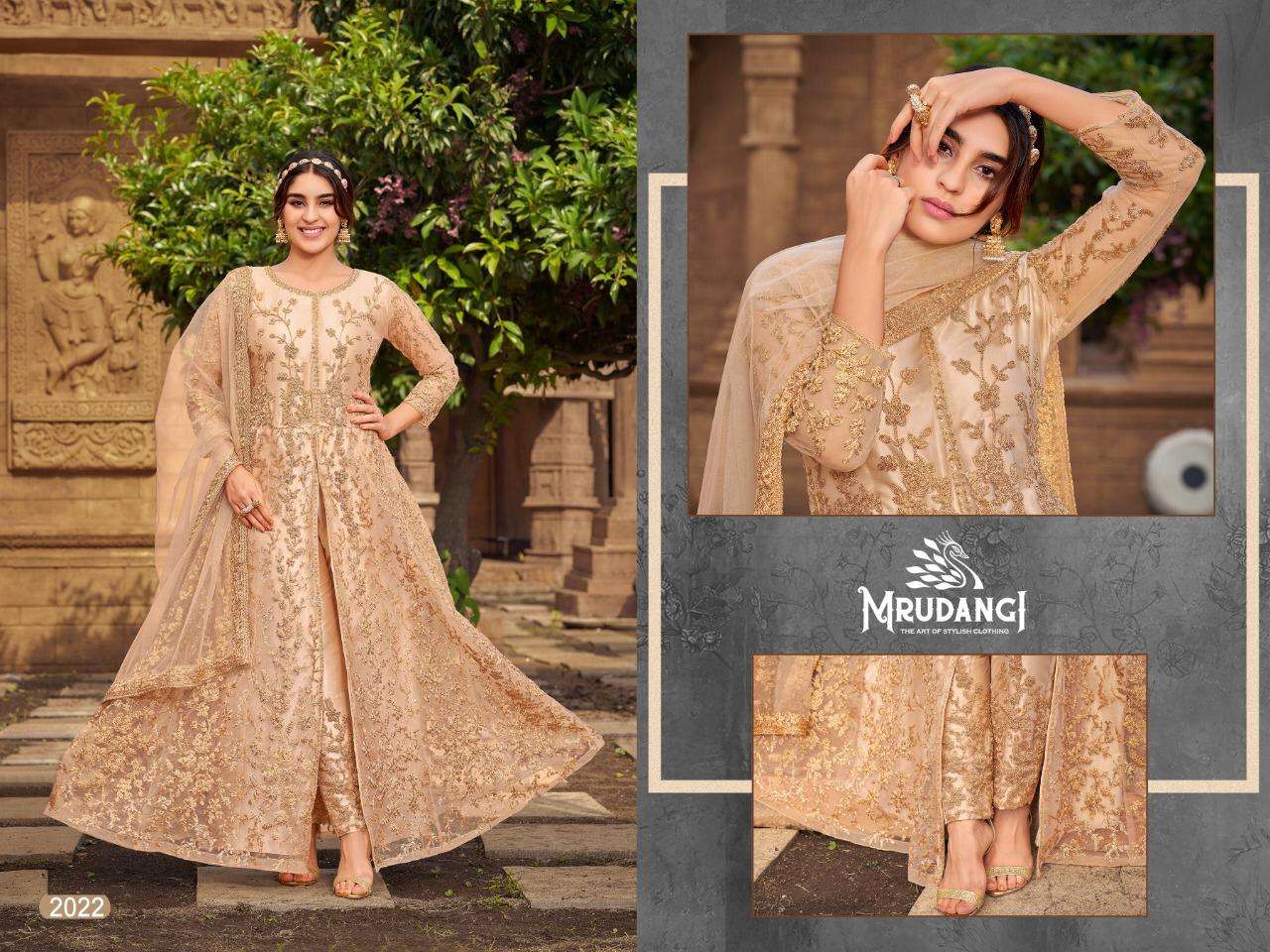 Sanjh By Mrudangi 2019 To 2024 Series Beautiful Stylish Anarkali Suits Fancy Colorful Casual Wear & Ethnic Wear & Ready To Wear Heavy Butterfly Net Embroidered Dresses At Wholesale Price