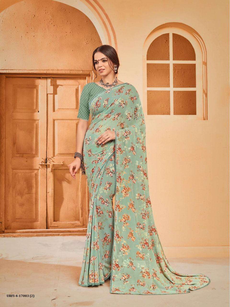 URAFI VOL-4 BY SHREE MATARAM 17001 TO 17006 SERIES INDIAN TRADITIONAL WEAR COLLECTION BEAUTIFUL STYLISH FANCY COLORFUL PARTY WEAR & OCCASIONAL WEAR GEORGETTE PRINTED SAREES AT WHOLESALE PRICE