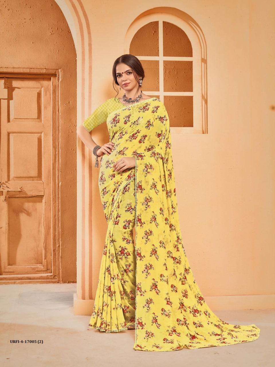 URAFI VOL-4 BY SHREE MATARAM 17001 TO 17006 SERIES INDIAN TRADITIONAL WEAR COLLECTION BEAUTIFUL STYLISH FANCY COLORFUL PARTY WEAR & OCCASIONAL WEAR GEORGETTE PRINTED SAREES AT WHOLESALE PRICE