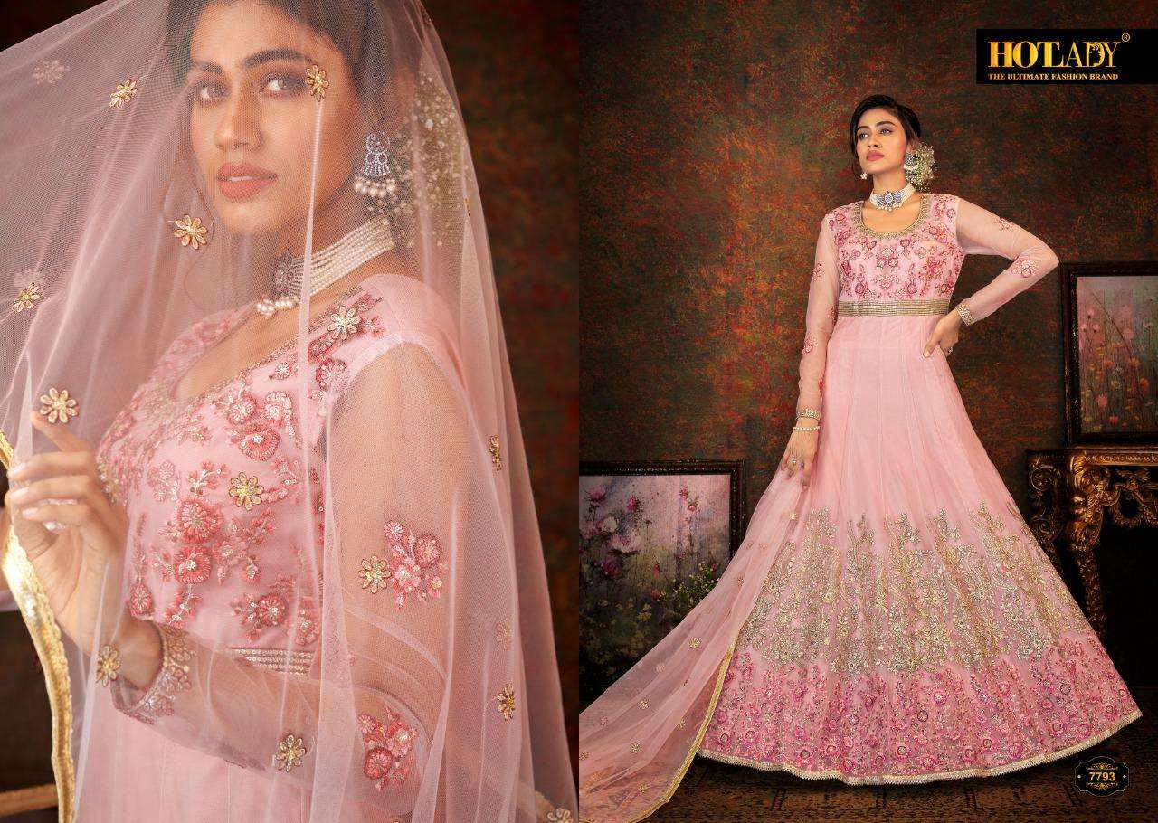 Safeena-22 By Hot Lady 7791 To 7796 Series Designer Anarklali Suits Collection Beautiful Stylish Fancy Colorful Party Wear & Occasional Wear Butterfly Net Embroidered Dresses At Wholesale Price