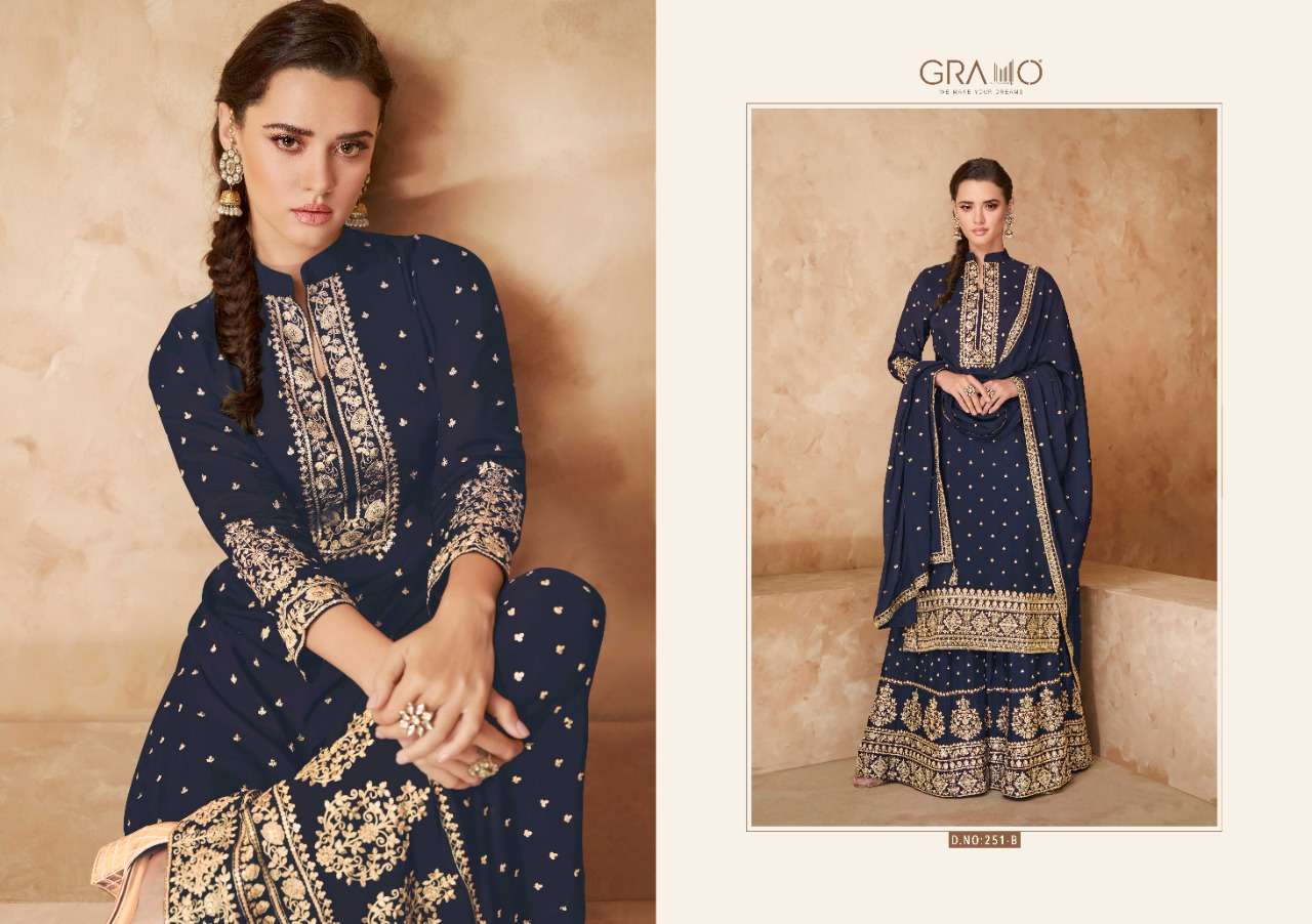 Rang Special Vol-1 By Gramo 251-A To 251-F Series Beautiful Stylish Sharara Suits Fancy Colorful Casual Wear & Ethnic Wear & Ready To Wear Heavy Faux Georgette Dresses At Wholesale Price
