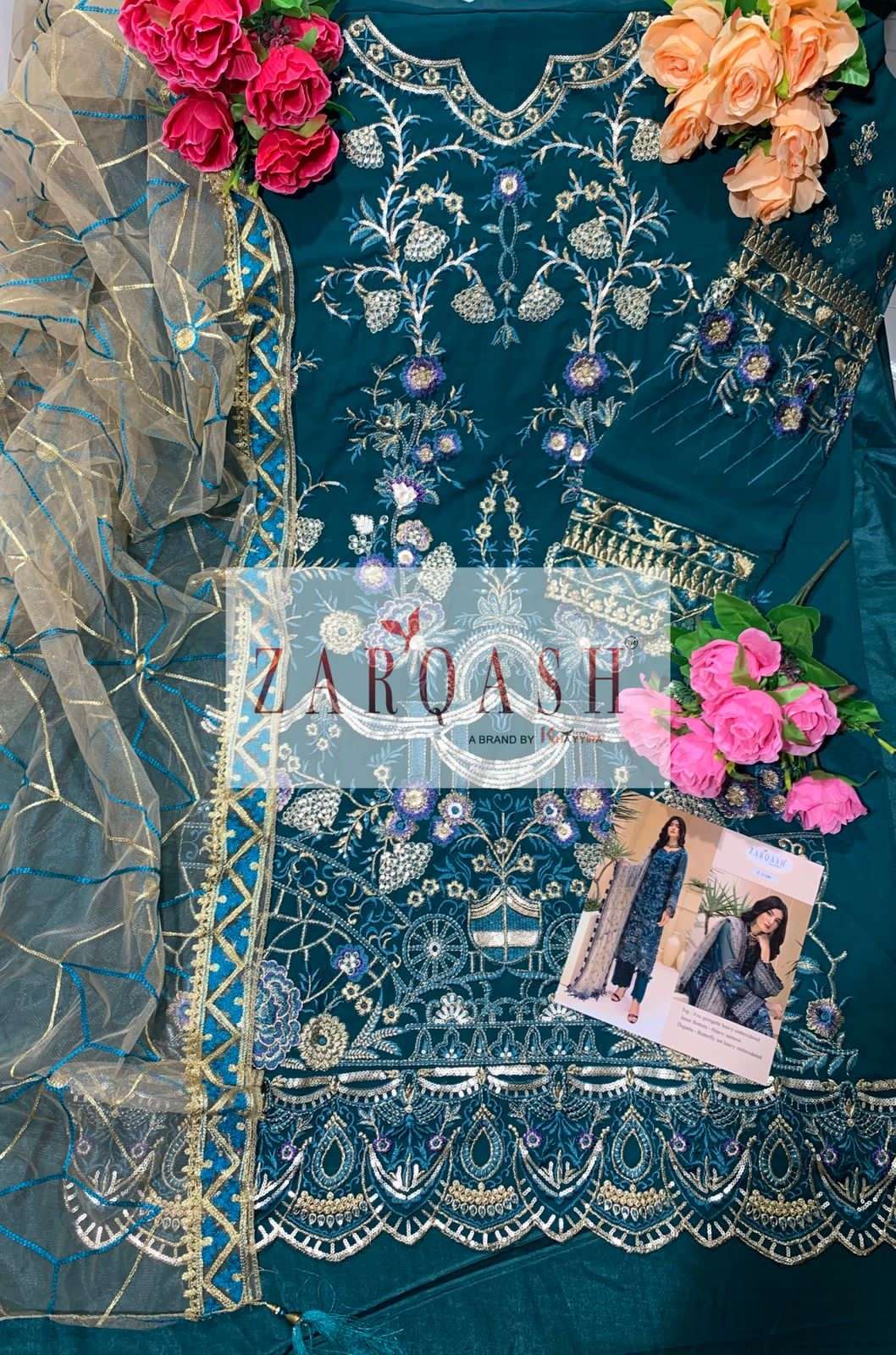 Adan Tesoro By Zarqash 2100 To 2102 Series Designer Festive Pakistani Suits Collection Beautiful Stylish Fancy Colorful Party Wear & Occasional Wear Faux Georgette Embroidered Dresses At Wholesale Price