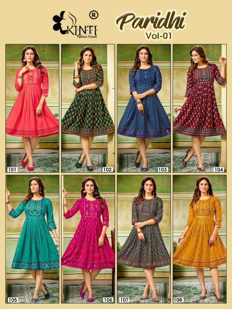 PARIDHI VOL-1 BY KINTI 101 TO 108 SERIES DESIGNER STYLISH FANCY COLORFUL BEAUTIFUL PARTY WEAR & ETHNIC WEAR COLLECTION RAYON SLUB PRINT KURTIS AT WHOLESALE PRICE