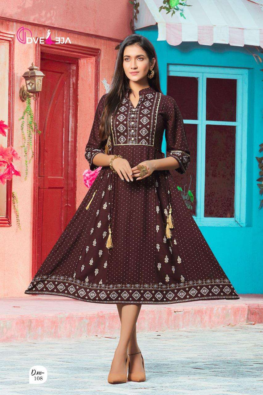 FUSION BY DVEEJA 101 TO 108 SERIES DESIGNER STYLISH FANCY COLORFUL BEAUTIFUL PARTY WEAR & ETHNIC WEAR COLLECTION HEAVY RAYON KURTIS AT WHOLESALE PRICE