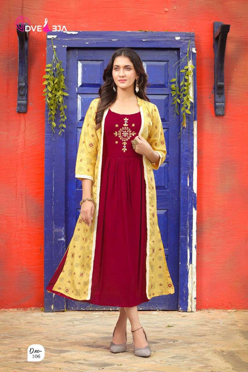 ATTRACTION BY DVEEJA 101 TO 108 SERIES DESIGNER STYLISH FANCY COLORFUL BEAUTIFUL PARTY WEAR & ETHNIC WEAR COLLECTION HEAVY RAYON KURTIS AT WHOLESALE PRICE