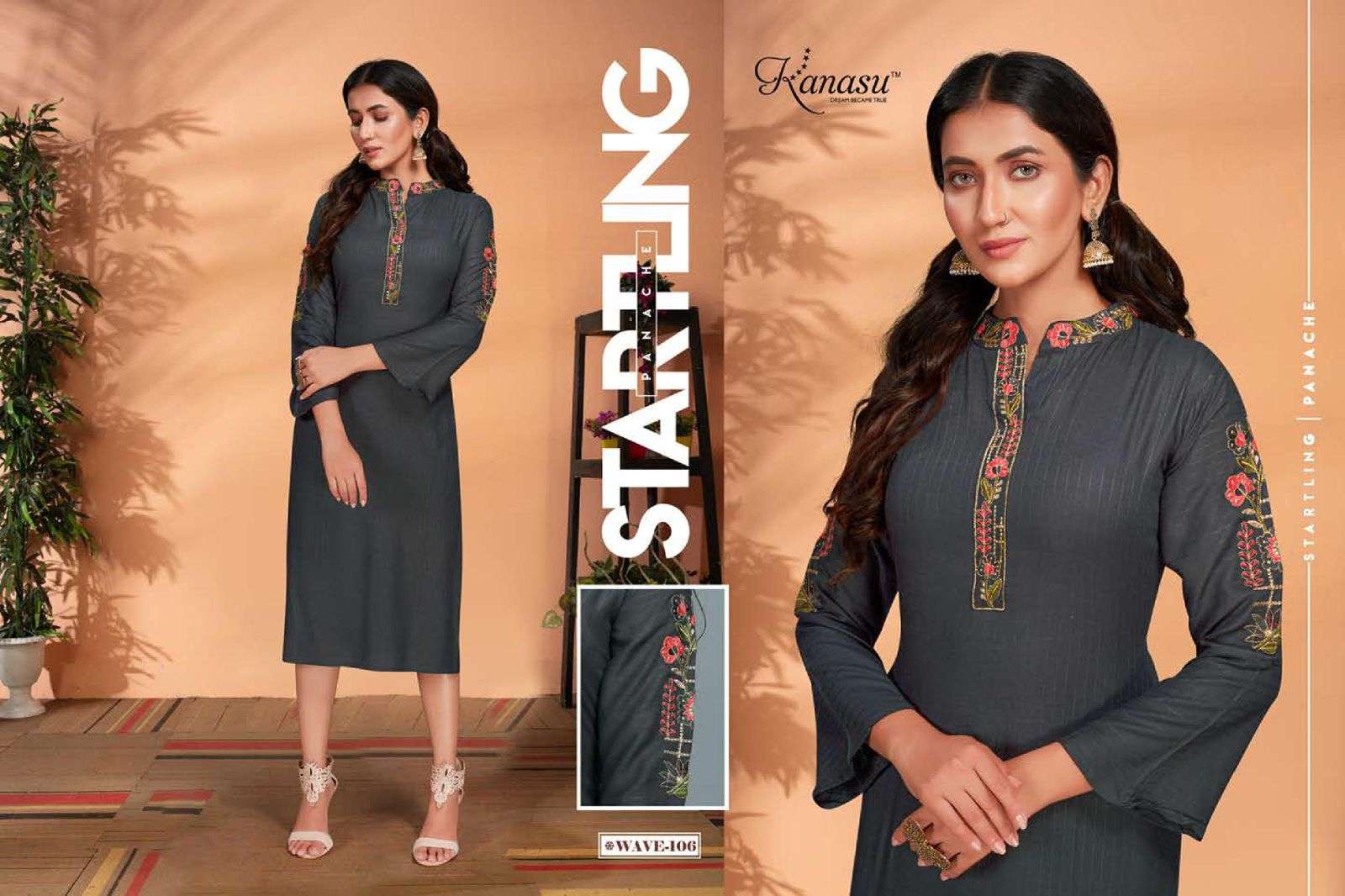 WAVE BY KANASU 101 TO 108 SERIES DESIGNER STYLISH FANCY COLORFUL BEAUTIFUL PARTY WEAR & ETHNIC WEAR COLLECTION RAYON WITH WORK KURTIS AT WHOLESALE PRICE