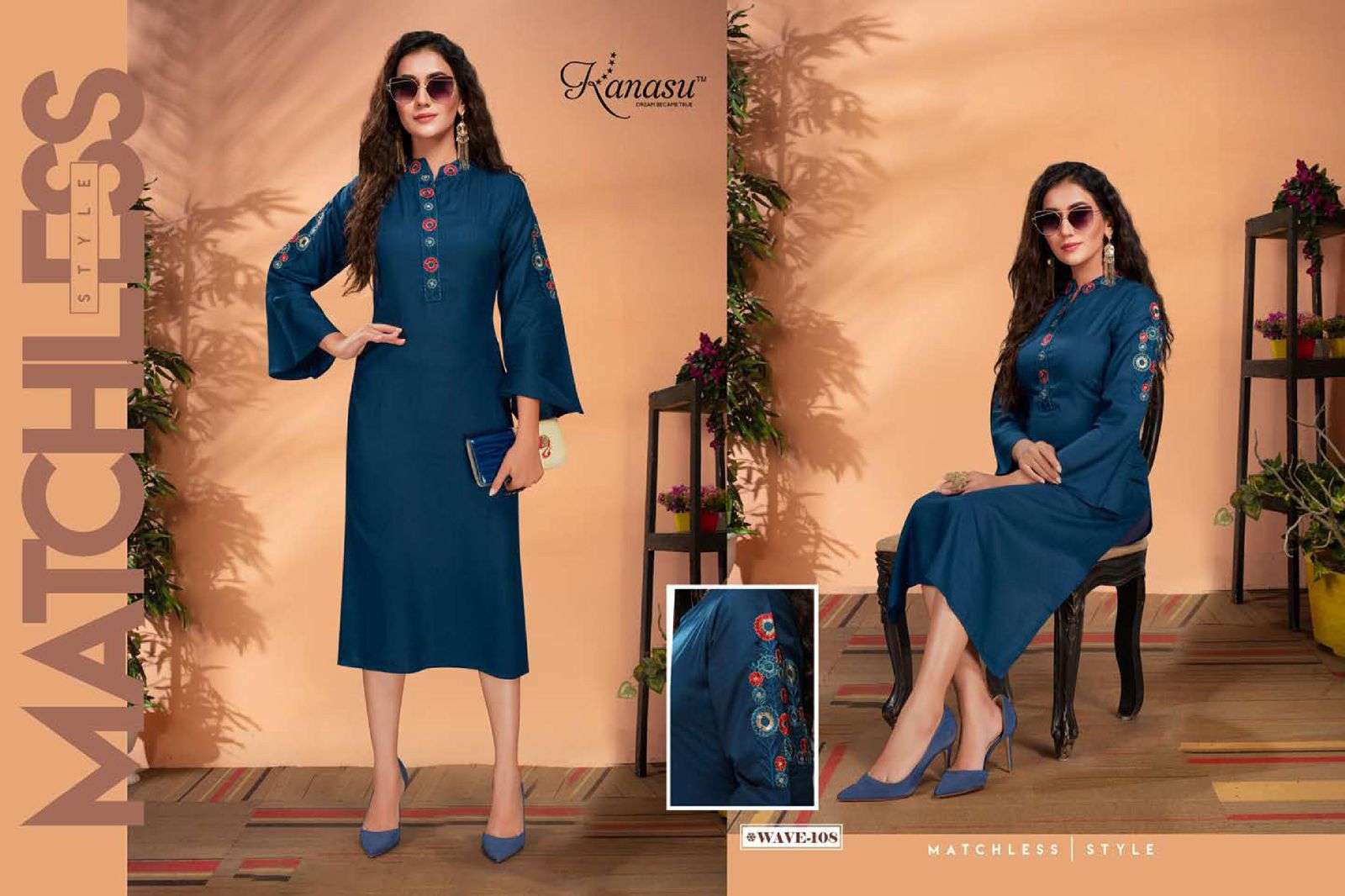 WAVE BY KANASU 101 TO 108 SERIES DESIGNER STYLISH FANCY COLORFUL BEAUTIFUL PARTY WEAR & ETHNIC WEAR COLLECTION RAYON WITH WORK KURTIS AT WHOLESALE PRICE