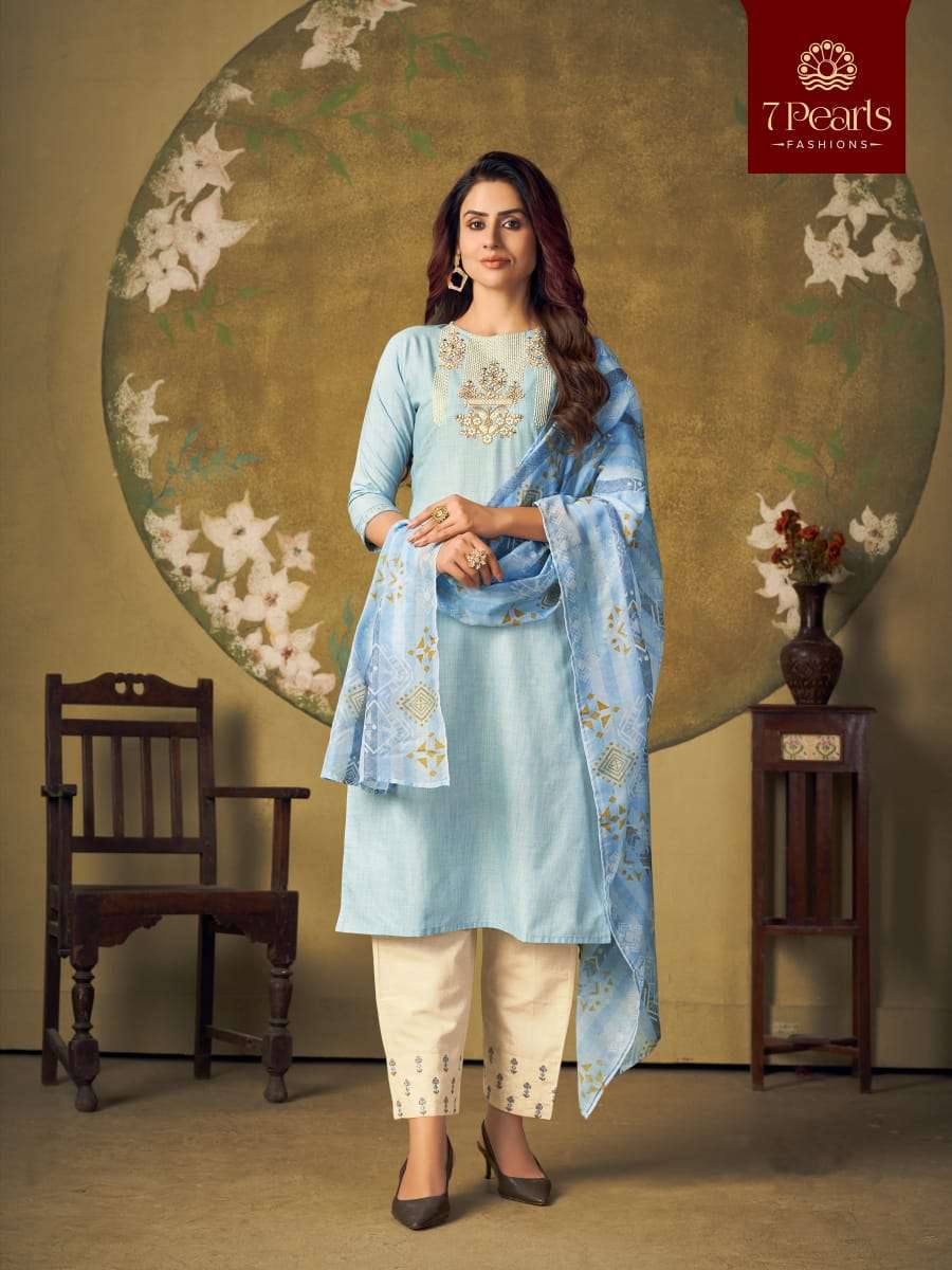 ELEGANCE BY 7 PEARLS 1001 TO 1006 SERIES BEAUTIFUL SUITS COLORFUL STYLISH FANCY CASUAL WEAR & ETHNIC WEAR COTTON EMBROIDERED DRESSES AT WHOLESALE PRICE