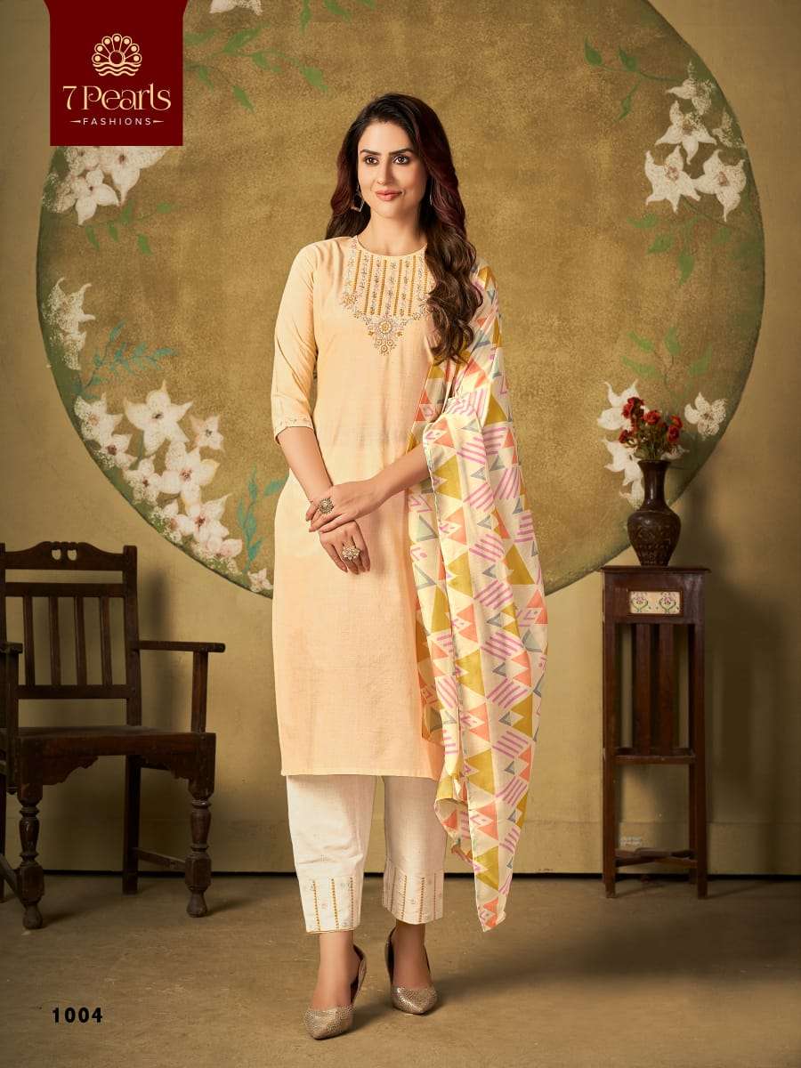 ELEGANCE BY 7 PEARLS 1001 TO 1006 SERIES BEAUTIFUL SUITS COLORFUL STYLISH FANCY CASUAL WEAR & ETHNIC WEAR COTTON EMBROIDERED DRESSES AT WHOLESALE PRICE