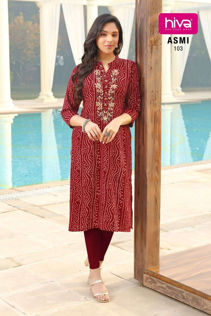 ASMI BY HIVA 101 TO 106 SERIES DESIGNER STYLISH FANCY COLORFUL BEAUTIFUL PARTY WEAR & ETHNIC WEAR COLLECTION RAYON PRINT KURTIS AT WHOLESALE PRICE