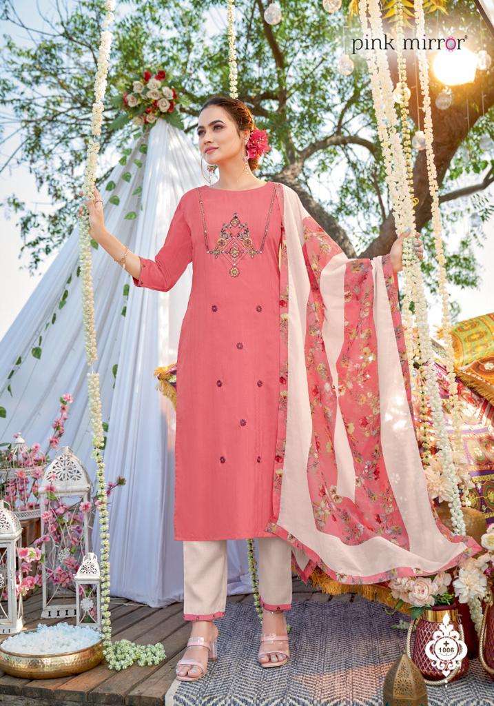 THREADS BY PINK MIRROR 1001 TO 1006 SERIES BEAUTIFUL SUITS COLORFUL STYLISH FANCY CASUAL WEAR & ETHNIC WEAR VISCOSE EMBROIDERED DRESSES AT WHOLESALE PRICE