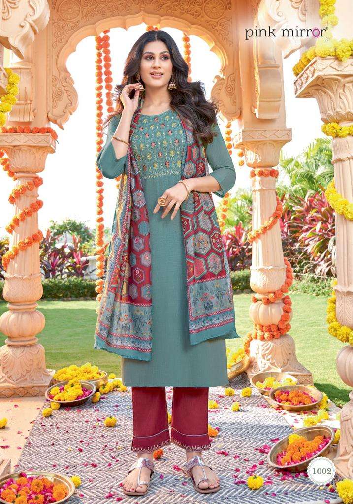 MIRROR BY PINK MIRROR 1001 TO 1006 SERIES BEAUTIFUL SUITS COLORFUL STYLISH FANCY CASUAL WEAR & ETHNIC WEAR VISCOSE EMBROIDERED DRESSES AT WHOLESALE PRICE