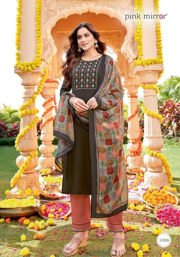 MIRROR BY PINK MIRROR 1001 TO 1006 SERIES BEAUTIFUL SUITS COLORFUL STYLISH FANCY CASUAL WEAR & ETHNIC WEAR VISCOSE EMBROIDERED DRESSES AT WHOLESALE PRICE