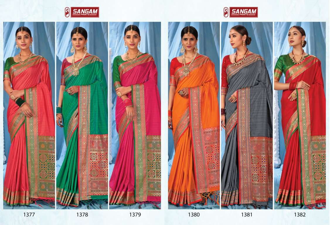 KANIKA SILK BY SANGAM PRINTS 1377 TO 1382 SERIES INDIAN TRADITIONAL WEAR COLLECTION BEAUTIFUL STYLISH FANCY COLORFUL PARTY WEAR & OCCASIONAL WEAR SILK SAREES AT WHOLESALE PRICE