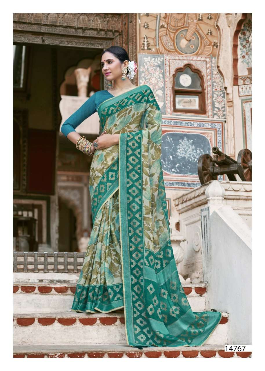 MADHUSHALA BY VALLABHI PRINTS 14761 TO 14768 SERIES INDIAN TRADITIONAL WEAR COLLECTION BEAUTIFUL STYLISH FANCY COLORFUL PARTY WEAR & OCCASIONAL WEAR BRASSO PRINT SAREES AT WHOLESALE PRICE