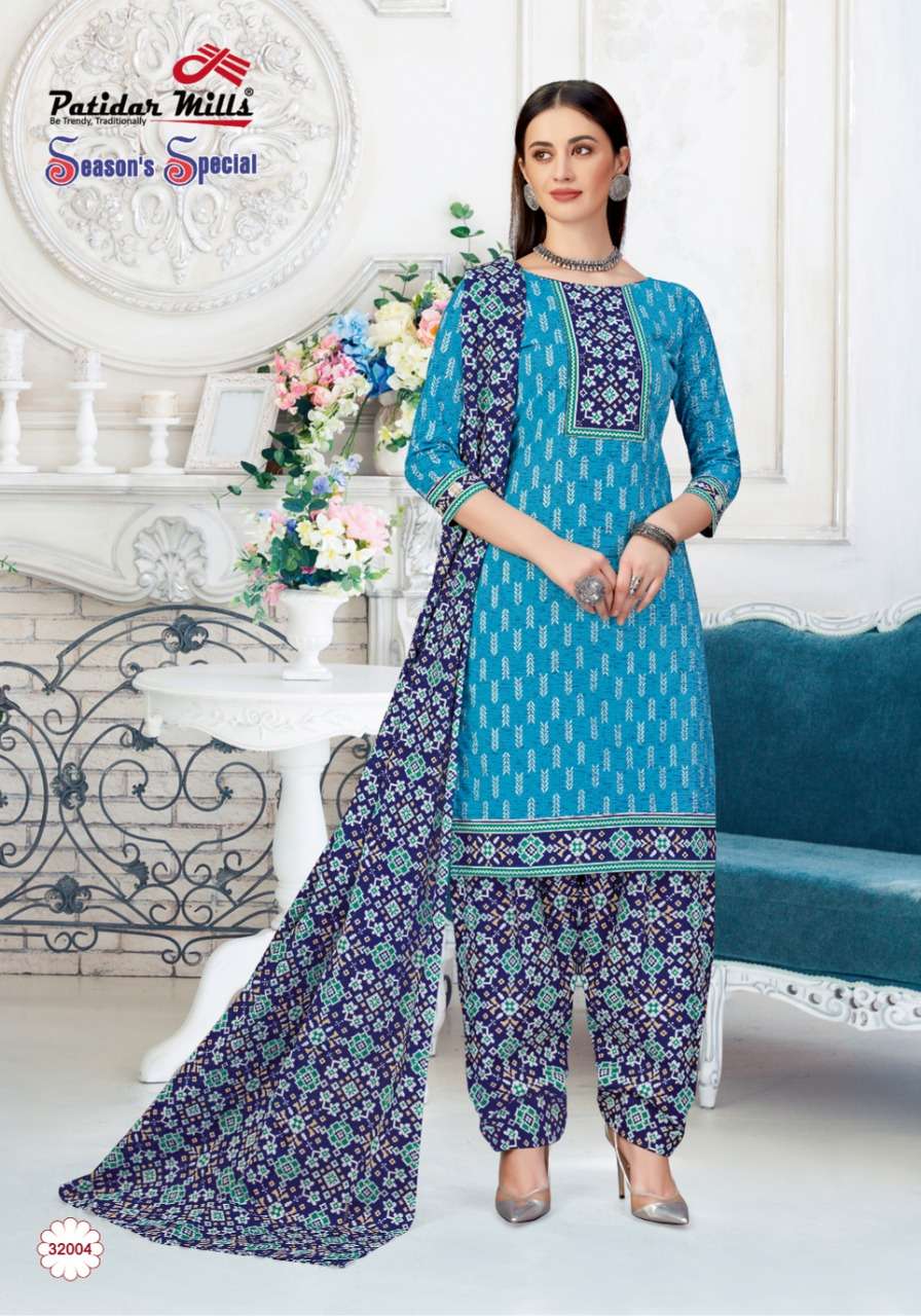 SEASONS SPECIAL VOL-32 BY PATIDAR MILLS 3201 TO 3216 SERIES BEAUTIFUL SUITS COLORFUL STYLISH FANCY CASUAL WEAR & ETHNIC WEAR PURE COTTON DRESSES AT WHOLESALE PRICE