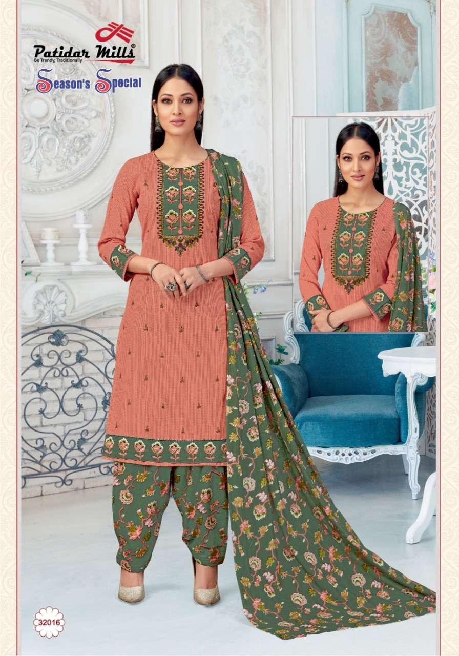 SEASONS SPECIAL VOL-32 BY PATIDAR MILLS 3201 TO 3216 SERIES BEAUTIFUL SUITS COLORFUL STYLISH FANCY CASUAL WEAR & ETHNIC WEAR PURE COTTON DRESSES AT WHOLESALE PRICE