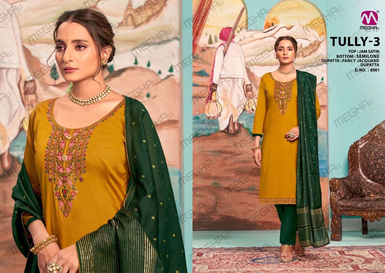 TULLY VOL-3 BY MEGHALI SUITS 6957 TO 6962 SERIES BEAUTIFUL SUITS COLORFUL STYLISH FANCY CASUAL WEAR & ETHNIC WEAR JAM SATIN DRESSES AT WHOLESALE PRICE
