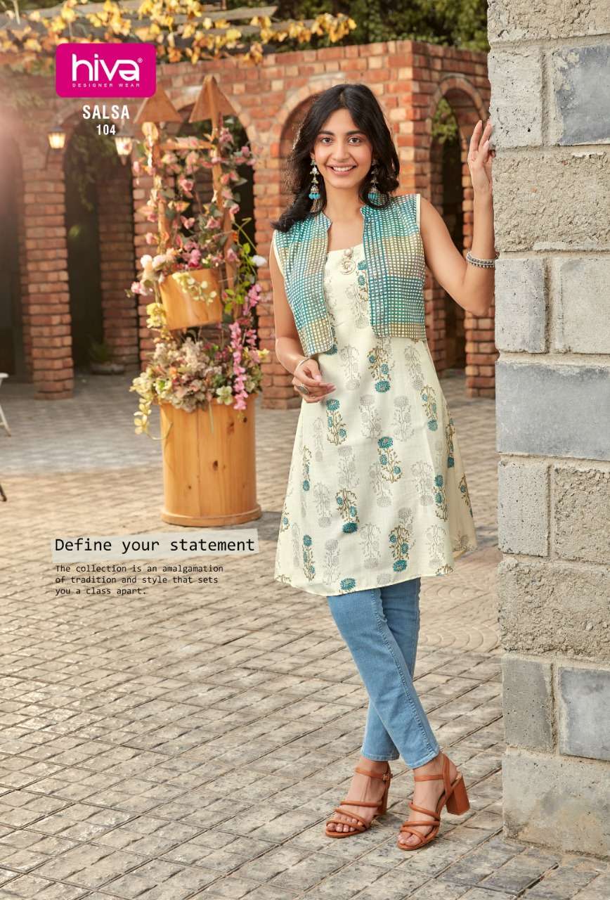 SALSA BY HIVA 101 TO 108 SERIES DESIGNER STYLISH FANCY COLORFUL BEAUTIFUL PARTY WEAR & ETHNIC WEAR COLLECTION RAYON KURTIS AT WHOLESALE PRICE