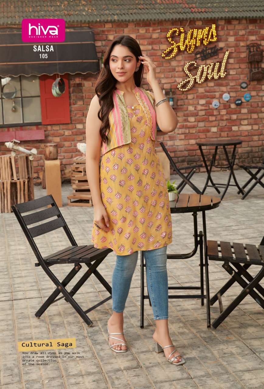 SALSA BY HIVA 101 TO 108 SERIES DESIGNER STYLISH FANCY COLORFUL BEAUTIFUL PARTY WEAR & ETHNIC WEAR COLLECTION RAYON KURTIS AT WHOLESALE PRICE