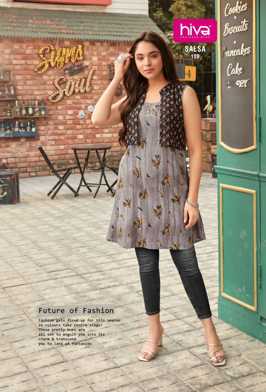 SALSA BY HIVA 101 TO 108 SERIES DESIGNER STYLISH FANCY COLORFUL BEAUTIFUL PARTY WEAR & ETHNIC WEAR COLLECTION RAYON KURTIS AT WHOLESALE PRICE