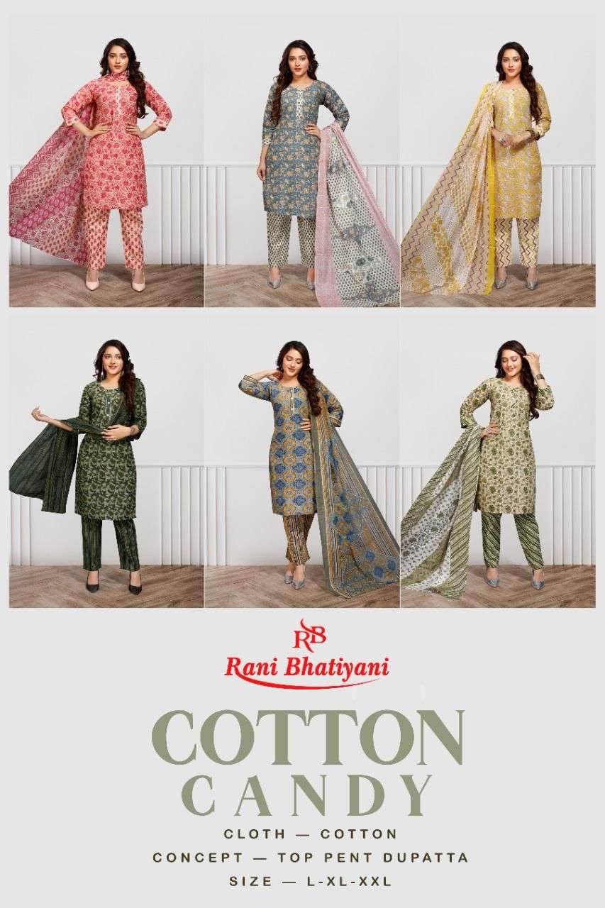 COTTON CANDY BY RANI BHATIYANI 1001 TO 1006 SERIES BEAUTIFUL SUITS COLORFUL STYLISH FANCY CASUAL WEAR & ETHNIC WEAR CAMBRIC PRINT DRESSES AT WHOLESALE PRICE