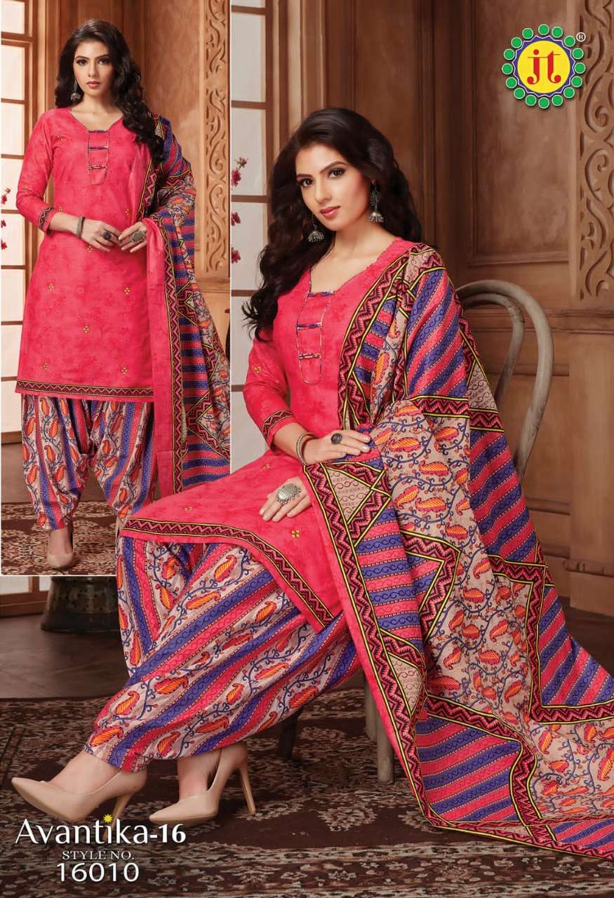 AVANTIKA VOL-16 BY JT 16001 TO 16015 SERIES BEAUTIFUL SUITS STYLISH FANCY COLORFUL PARTY WEAR & OCCASIONAL WEAR COTTON PRINT DRESSES AT WHOLESALE PRICE