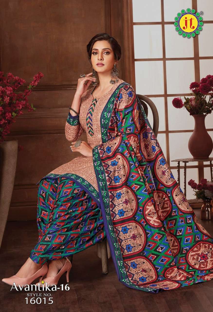 AVANTIKA VOL-16 BY JT 16001 TO 16015 SERIES BEAUTIFUL SUITS STYLISH FANCY COLORFUL PARTY WEAR & OCCASIONAL WEAR COTTON PRINT DRESSES AT WHOLESALE PRICE