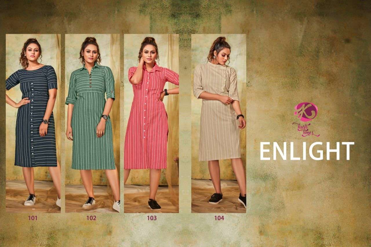 ENLIGHT BY KURTI TIMES 101 TO 104 SERIES DESIGNER STYLISH FANCY COLORFUL BEAUTIFUL PARTY WEAR & ETHNIC WEAR COLLECTION COTTON KURTIS AT WHOLESALE PRICE