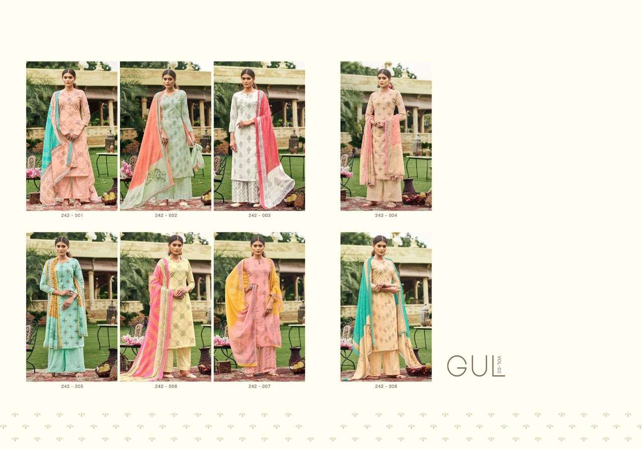 GUL VOL-2 BY SARGAM PRINTS 242-001 TO 242-008 SERIES BEAUTIFUL STYLISH SHARARA SUITS FANCY COLORFUL CASUAL WEAR & ETHNIC WEAR & READY TO WEAR PURE LAWN COTTON PRINTED DRESSES AT WHOLESALE PRICE