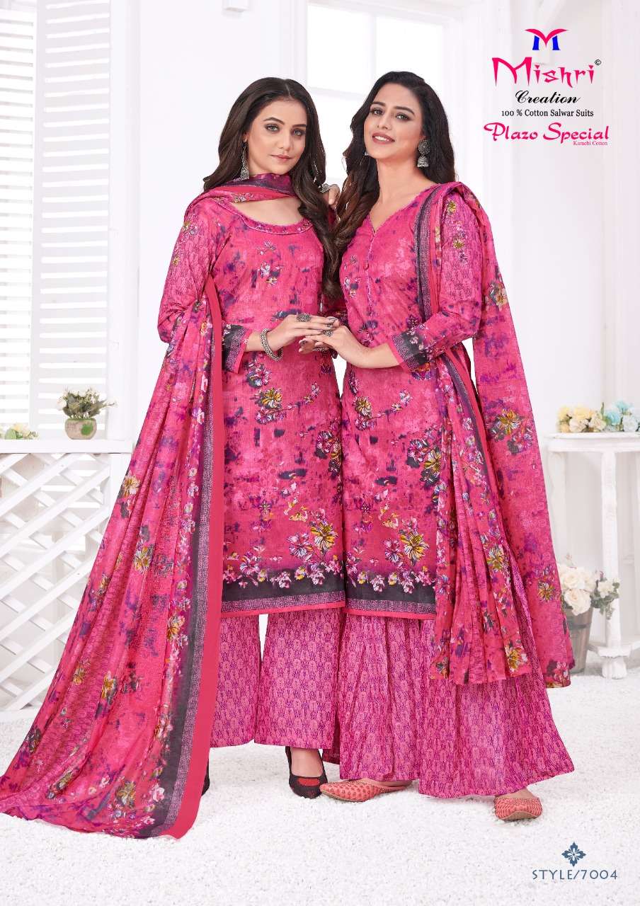 PLAZO SPECIAL VOL-7 BY MISHRI 7001 TO 7010 SERIES BEAUTIFUL SUITS STYLISH COLORFUL FANCY CASUAL WEAR & ETHNIC WEAR COTTON PRINT DRESSES AT WHOLESALE PRICE