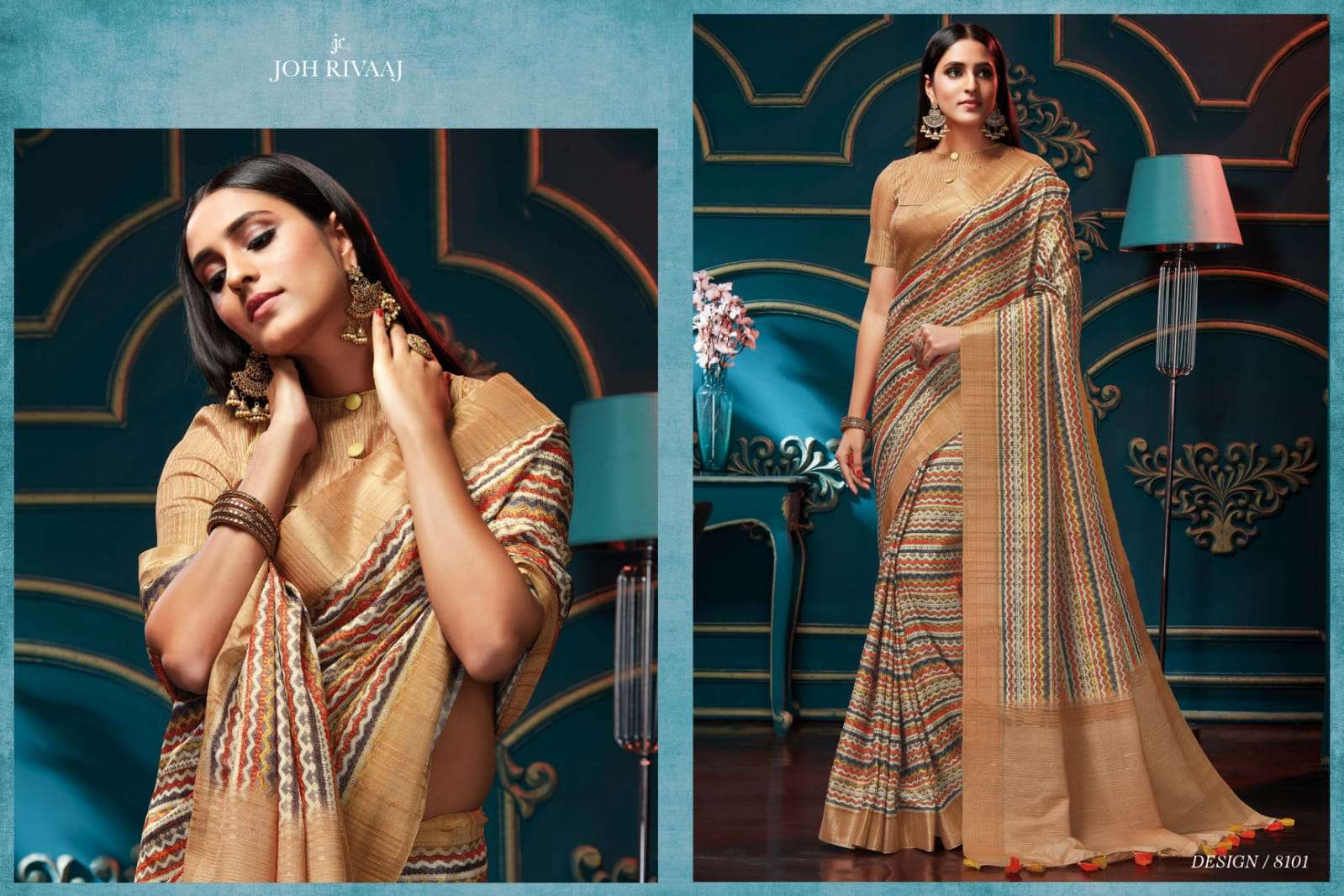 JYOTI BY JOH RIVAAJ 8101 TO 8108 SERIES INDIAN TRADITIONAL WEAR COLLECTION BEAUTIFUL STYLISH FANCY COLORFUL PARTY WEAR & OCCASIONAL WEAR FANCY SAREES AT WHOLESALE PRICE