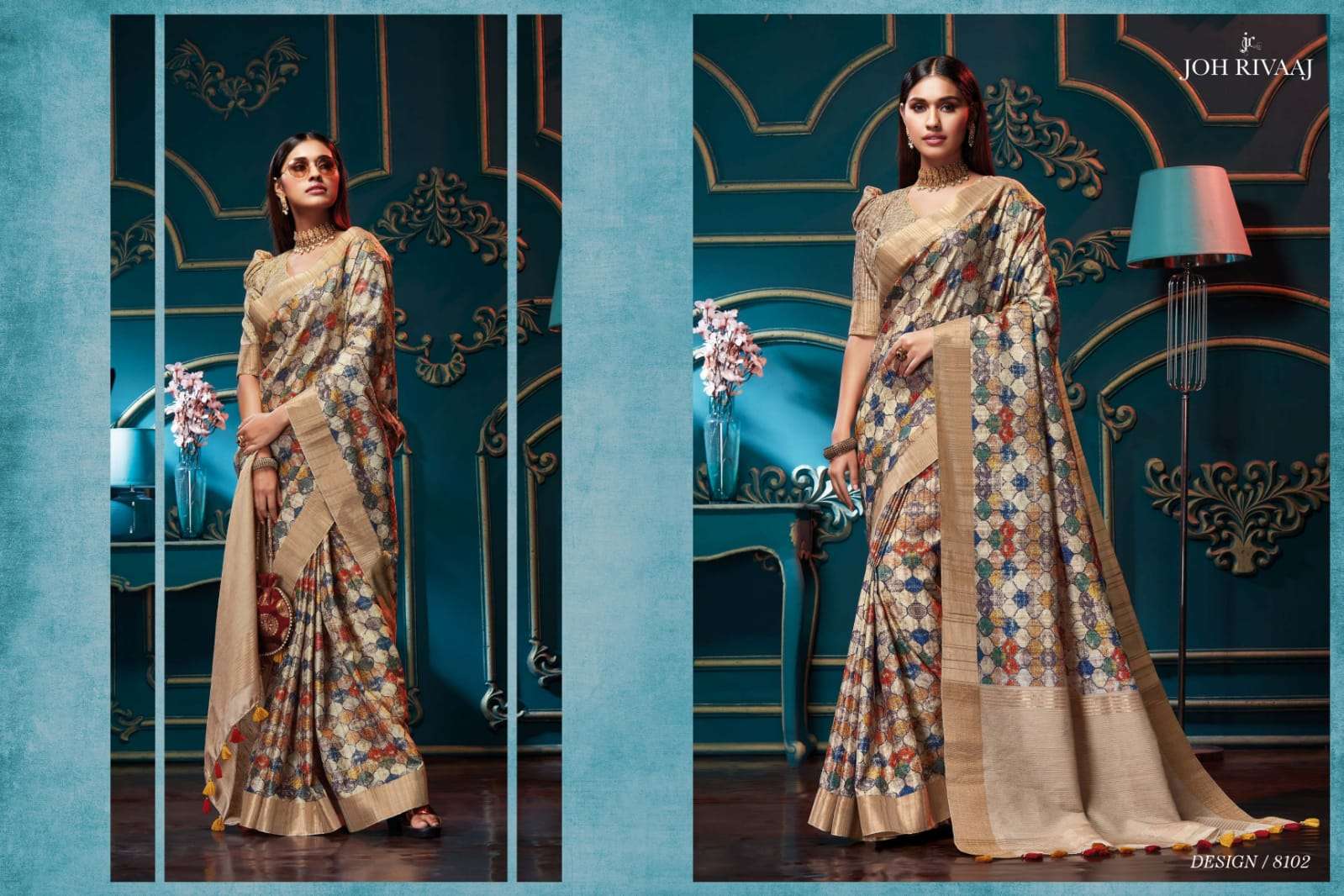 JYOTI BY JOH RIVAAJ 8101 TO 8108 SERIES INDIAN TRADITIONAL WEAR COLLECTION BEAUTIFUL STYLISH FANCY COLORFUL PARTY WEAR & OCCASIONAL WEAR FANCY SAREES AT WHOLESALE PRICE