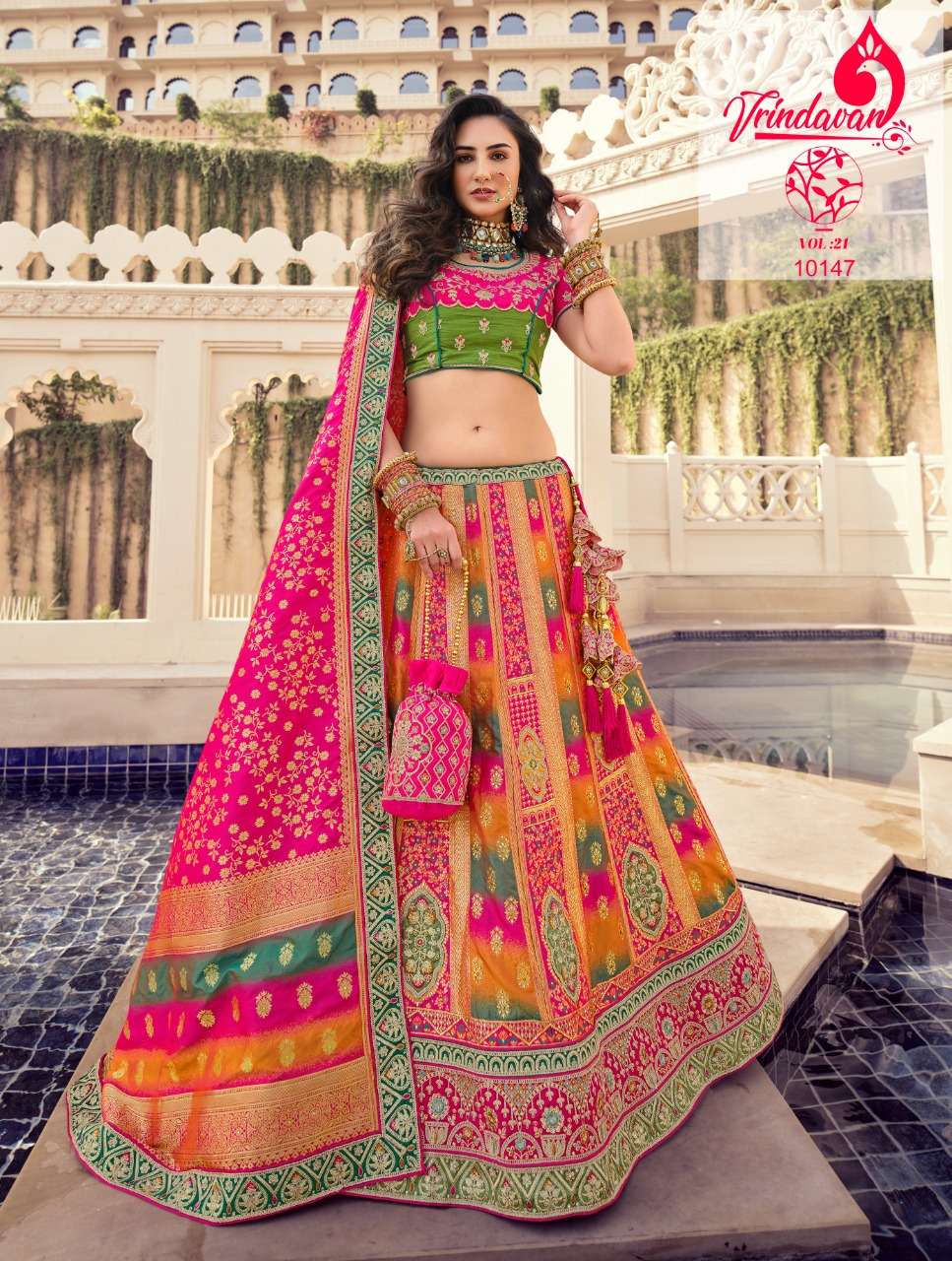 VRINDAVAN VOL-21 BY VRINDAVAN 10142 TO 10150 SERIES INDIAN TRADITIONAL WEAR COLLECTION BEAUTIFUL STYLISH FANCY COLORFUL PARTY WEAR & OCCASIONAL WEAR FANCY SAREES AT WHOLESALE PRICE