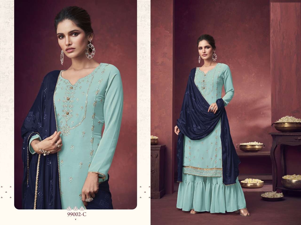 GLAMOUR 99002 COLOURS BY MOHINI FASHION 99002-A TO 99002-D SERIES DESIGNER FESTIVE SUITS COLLECTION BEAUTIFUL STYLISH FANCY COLORFUL PARTY WEAR & OCCASIONAL WEAR GEORGETTE EMBROIDERED DRESSES AT WHOLESALE PRICE