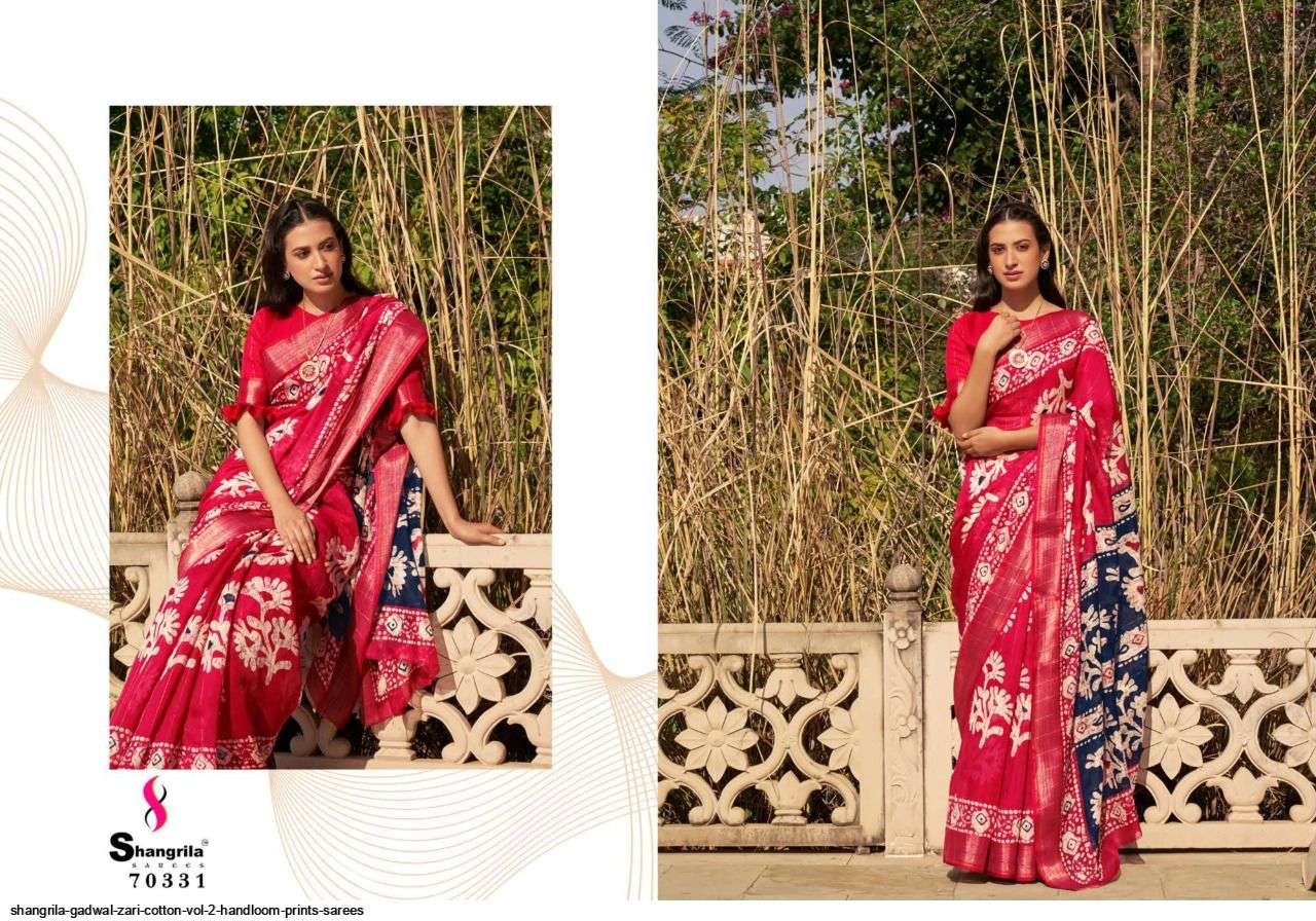 GADWAL ZARI COTTON VOL-2 BY SHANGRILA 70331 TO 70342 SERIES INDIAN TRADITIONAL WEAR COLLECTION BEAUTIFUL STYLISH FANCY COLORFUL PARTY WEAR & OCCASIONAL WEAR HANDLOOM SAREES AT WHOLESALE PRICE