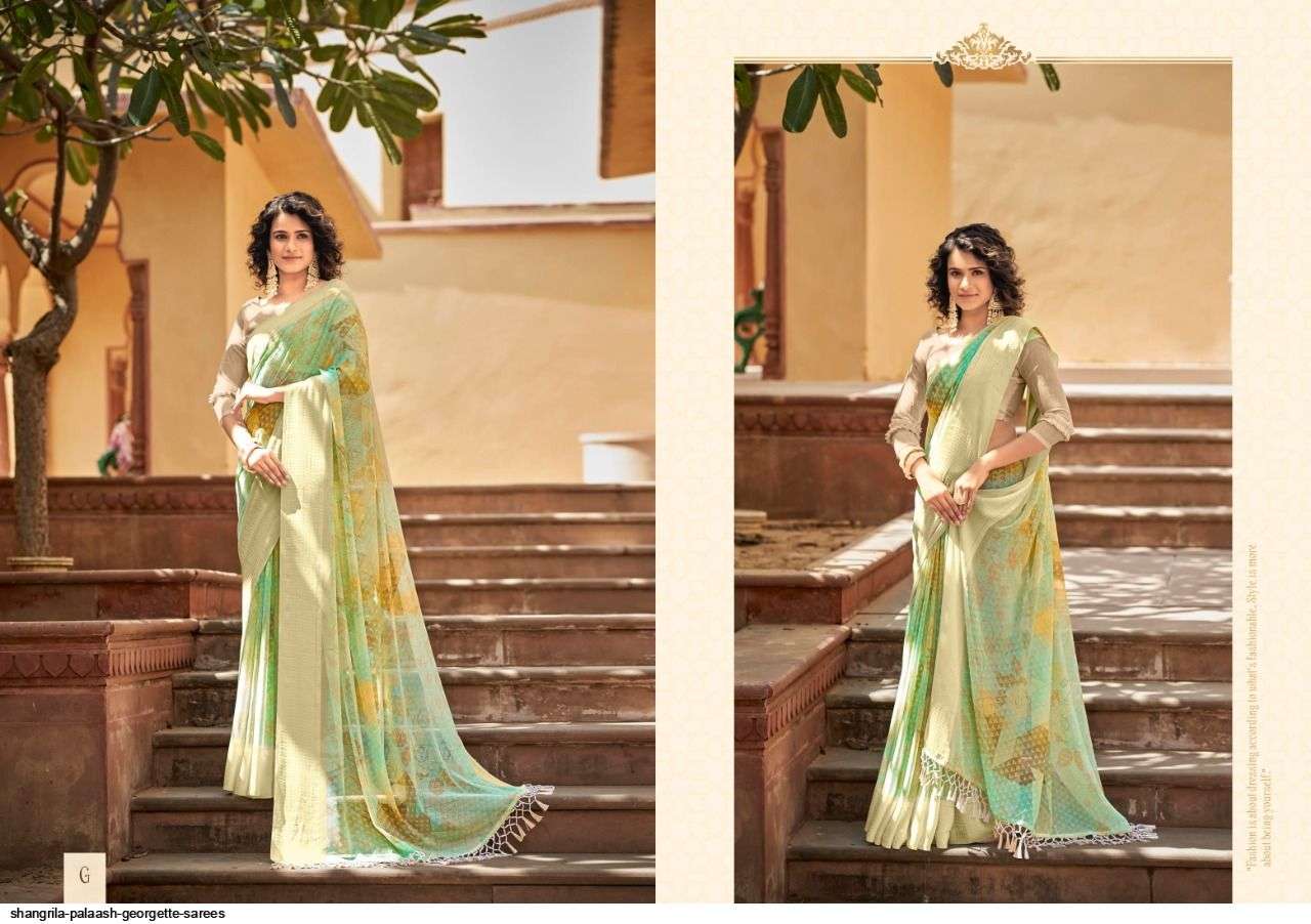 PALAASH BY SHANGRILA A TO L SERIES INDIAN TRADITIONAL WEAR COLLECTION BEAUTIFUL STYLISH FANCY COLORFUL PARTY WEAR & OCCASIONAL WEAR SOFT GEORGETTE SAREES AT WHOLESALE PRICE
