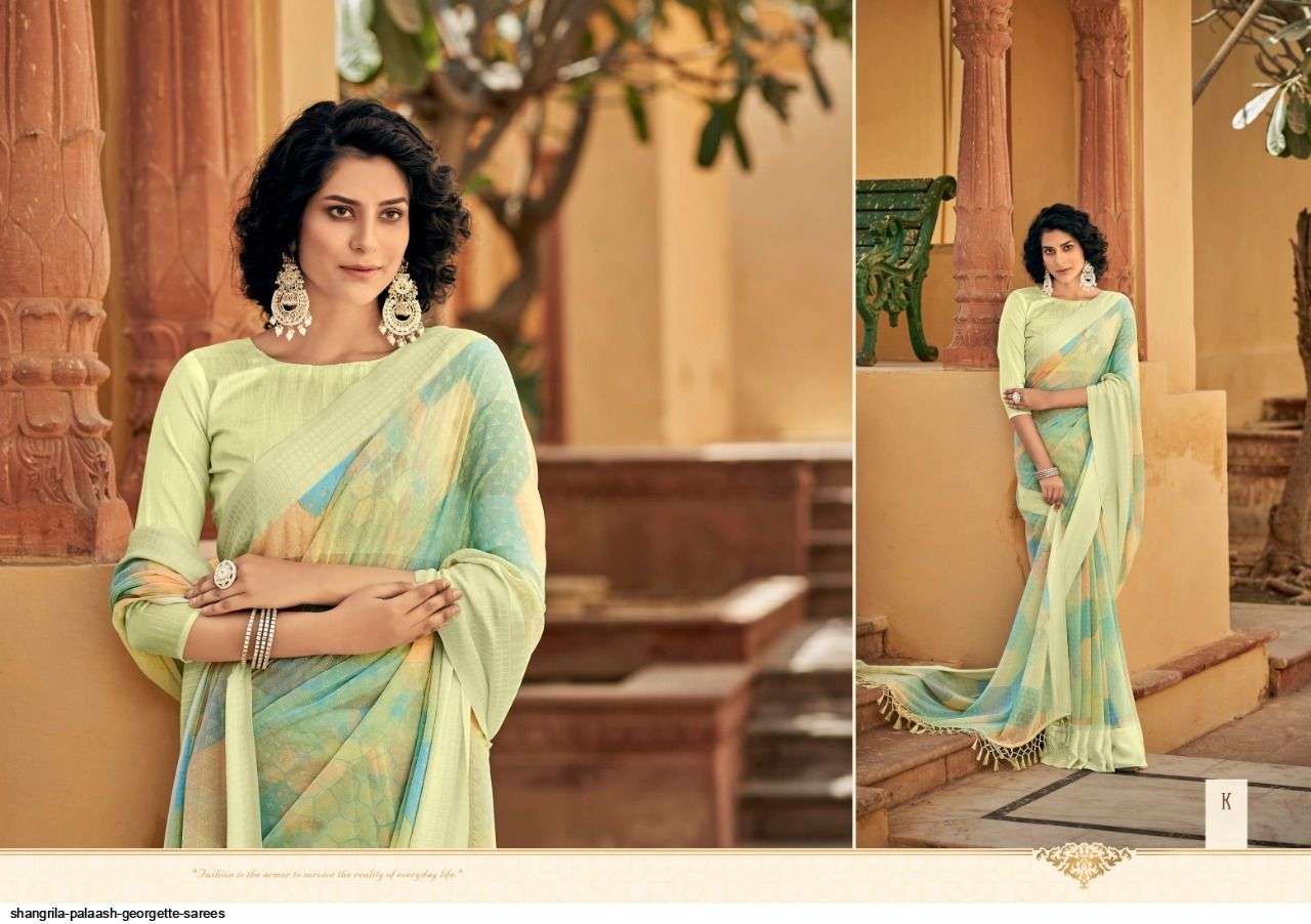 PALAASH BY SHANGRILA A TO L SERIES INDIAN TRADITIONAL WEAR COLLECTION BEAUTIFUL STYLISH FANCY COLORFUL PARTY WEAR & OCCASIONAL WEAR SOFT GEORGETTE SAREES AT WHOLESALE PRICE