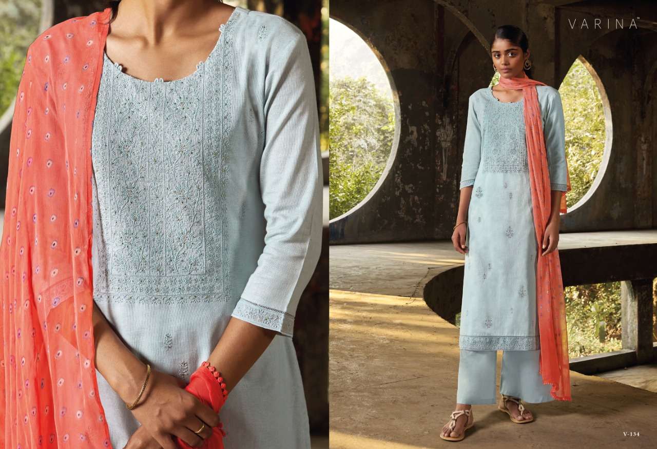 KAYA BY VARINA 131 TO 136 SERIES BEAUTIFUL SUITS COLORFUL STYLISH FANCY CASUAL WEAR & ETHNIC WEAR LINEN COTTON EMBROIDERED DRESSES AT WHOLESALE PRICE