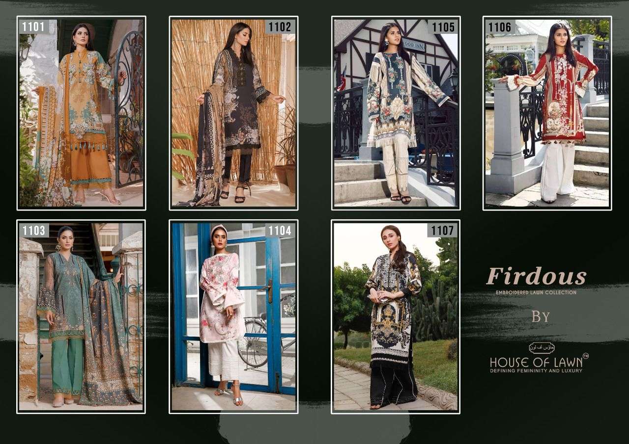 FIRDOUS VOL-2 BY HOUSE OF LAWN 1101 TO 1107 SERIES DESIGNER PAKISTANI SUITS BEAUTIFUL STYLISH FANCY COLORFUL PARTY WEAR & OCCASIONAL WEAR PURE LAWN DRESSES AT WHOLESALE PRICE