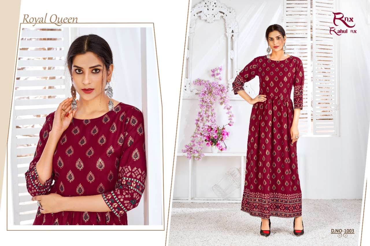 MINAKARI VOL-2 BY RAHUL NX 1001 TO 1008 SERIES BEAUTIFUL STYLISH FANCY COLORFUL CASUAL WEAR & ETHNIC WEAR PURE RAYON FOIL PRINT GOWNS WITH DUPATTA AT WHOLESALE PRICE