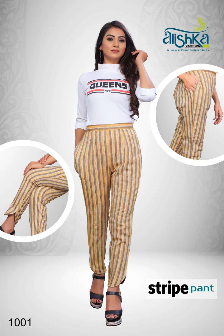 STRIPE PANT BY ALISHKA FASHION 1001 TO 1004 SERIES STYLISH FANCY BEAUTIFUL COLORFUL CASUAL WEAR & ETHNIC WEAR HEAVY RAYON PRINT PALAZZO AT WHOLESALE PRICE