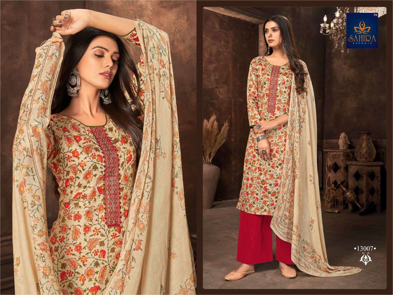 SAHIRA 13007 COLOURS BY SAHIRA EXPORTS 13007-A TO 13007-D SERIES BEAUTIFUL STYLISH SUITS FANCY COLORFUL CASUAL WEAR & ETHNIC WEAR & READY TO WEAR PURE JAM SILK COTTON PRINTED DRESSES AT WHOLESALE PRICE
