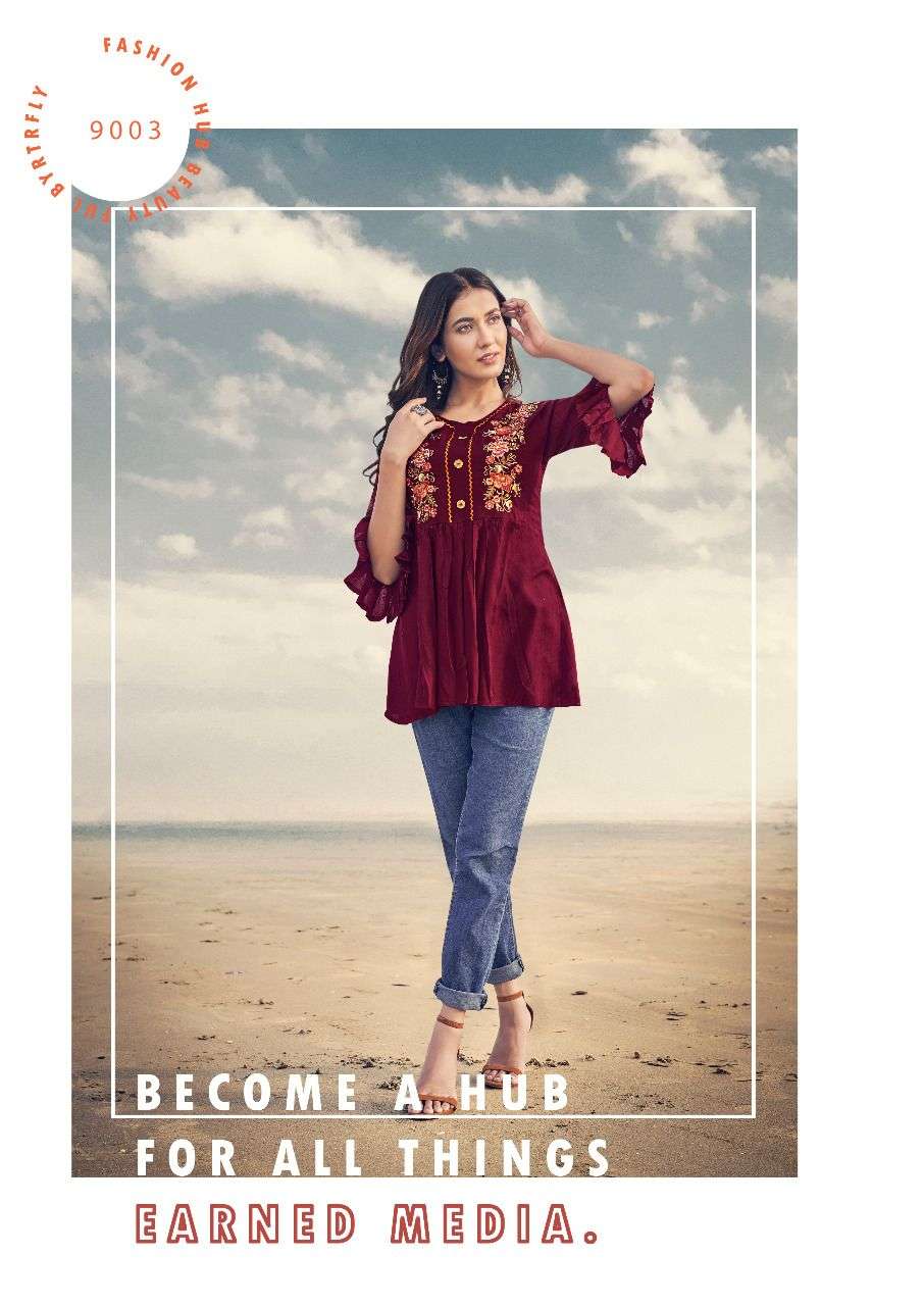 COMPASS VOL-9 BY RIYA DESIGNER 9001 TO 9006 SERIES BEAUTIFUL COLORFUL STYLISH FANCY CASUAL WEAR & READY TO WEAR PURE RAYON DYED TOPS AT WHOLESALE PRICE