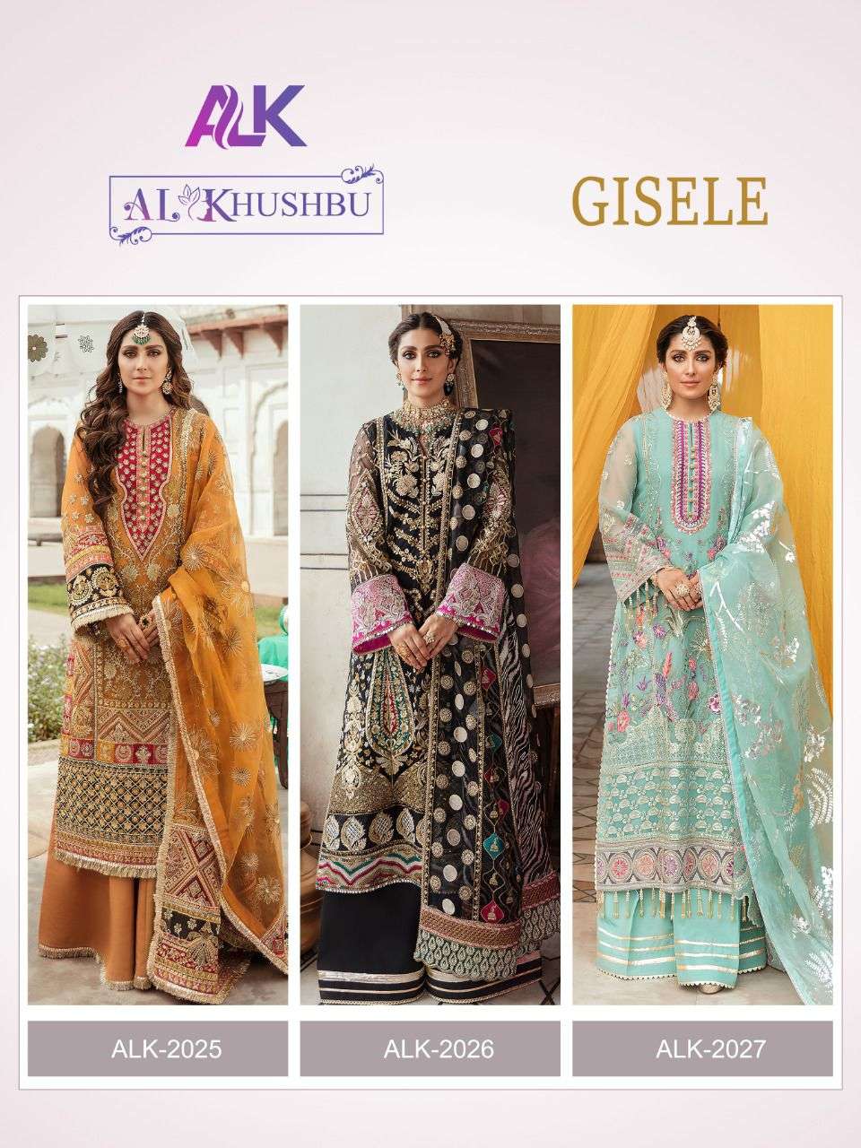 GISELE BY AL KHUSHBU 2025 TO 2027 SERIES DESIGNER PAKISTANI SUITS BEAUTIFUL STYLISH FANCY COLORFUL PARTY WEAR & OCCASIONAL WEAR FAUX GEORGETTE EMBROIDERED DRESSES AT WHOLESALE PRICE
