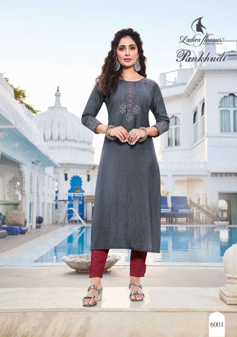 PANKHUDI BY LADIES FLAVOUR 6001 TO 6006 SERIES DESIGNER STYLISH FANCY COLORFUL BEAUTIFUL PARTY WEAR & ETHNIC WEAR COLLECTION PURE VISCOSE EMBROIDERY KURTIS AT WHOLESALE PRICE