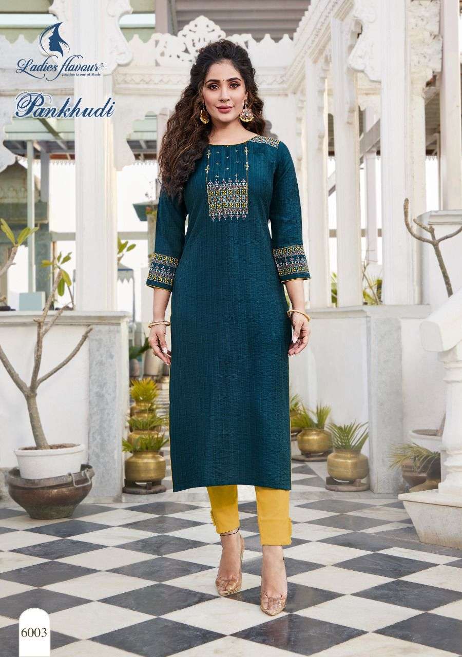 PANKHUDI BY LADIES FLAVOUR 6001 TO 6006 SERIES DESIGNER STYLISH FANCY COLORFUL BEAUTIFUL PARTY WEAR & ETHNIC WEAR COLLECTION PURE VISCOSE EMBROIDERY KURTIS AT WHOLESALE PRICE